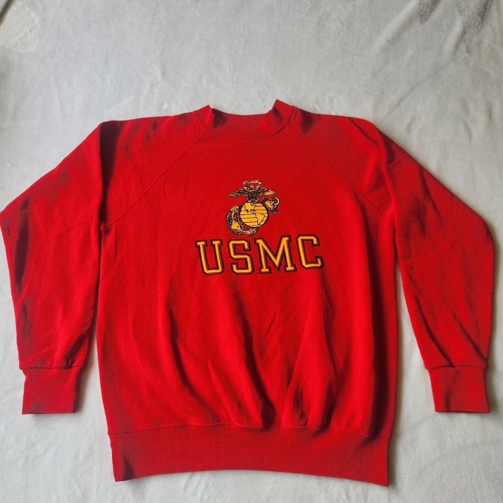 Vintage United States Marine Corps Crewneck Red‎ Sz L MADEIN USA